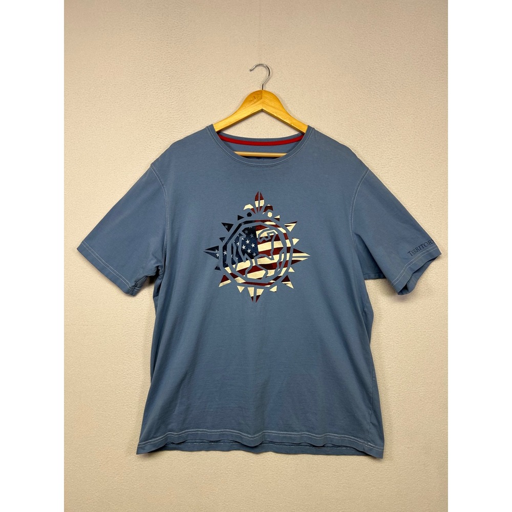 Americana Patriotic Territory Ahead Mens Large Blue Graphic Short Sleeve T-Shirt